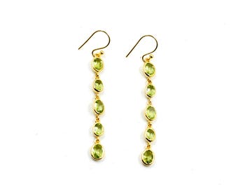 Natural Green Peridot Long Earring,Solid 925 Sterling Silver,August Birthstone Jewelry