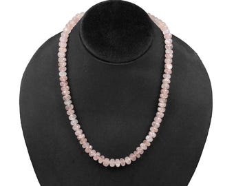 Rose Quartz 8 mm Beads Handmade Necklace: Gold Plated Solid 925 Sterling Silver