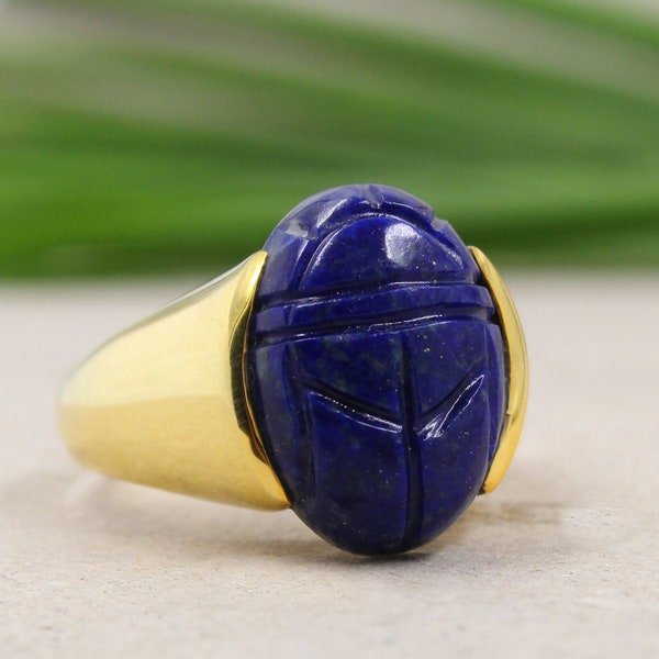 Lapis Lazuli Scarab Ring,Men's Ring,Solid 925 Silver Jewelry,Handmade Jewelry,Men's Ring,Father's Day Gift Ring,,Valentine Gift Ring