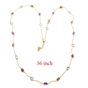 Gold Plated Sterling Silver Gemstone Station Necklace: Labradorite, Topaz, Amethyst