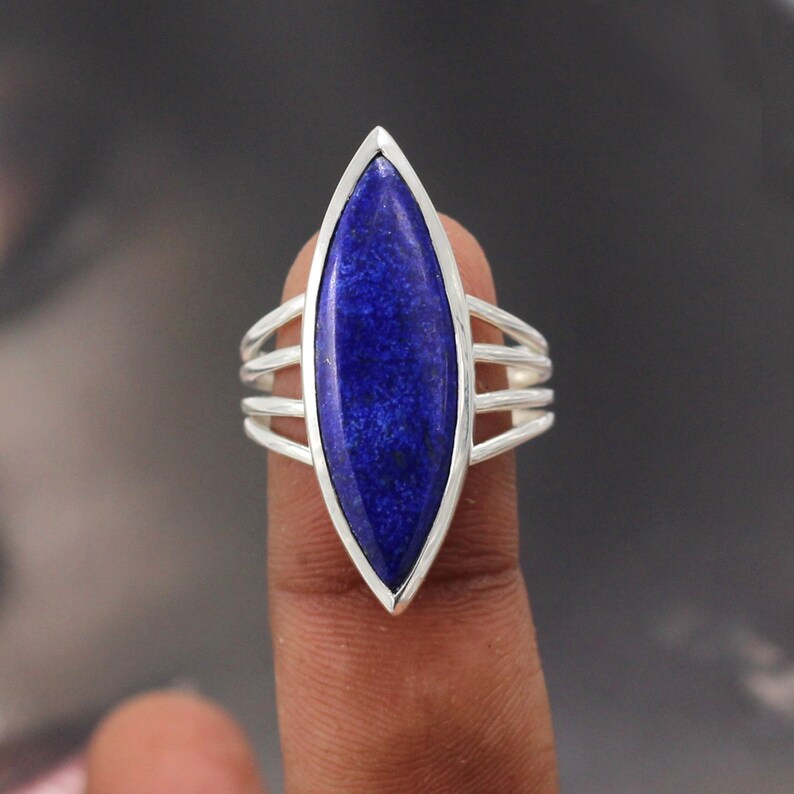 Lapis Lazuli Gemstone Ring Engagement Ring Marquise Ring Etsy