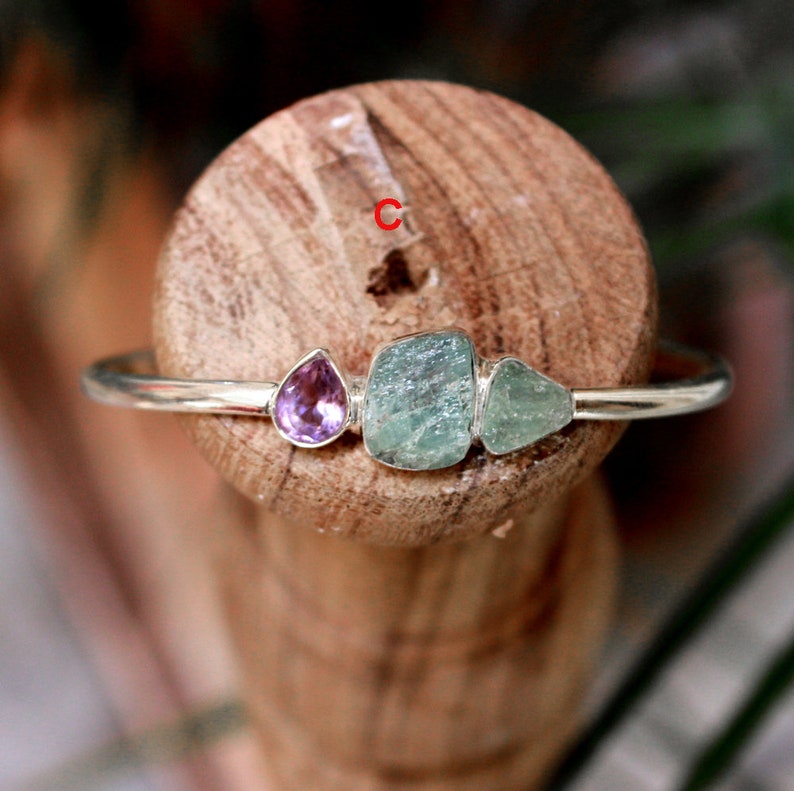 Aqumarine Bracelet,Chalcedony Lapis Gemstone Bangle,925 Sterling Silver Bracelet,Rough Aquamarine Amethyst Cuff,Gold Plated Jewelry