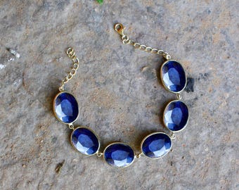 Natural Blue Sapphire Handmade Bracelet,Solid 925 Sterling Silver Jewelry