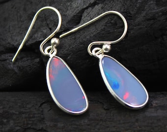 Australian Opal Doublet Earrings: Sterling Silver Dangle Jewelry