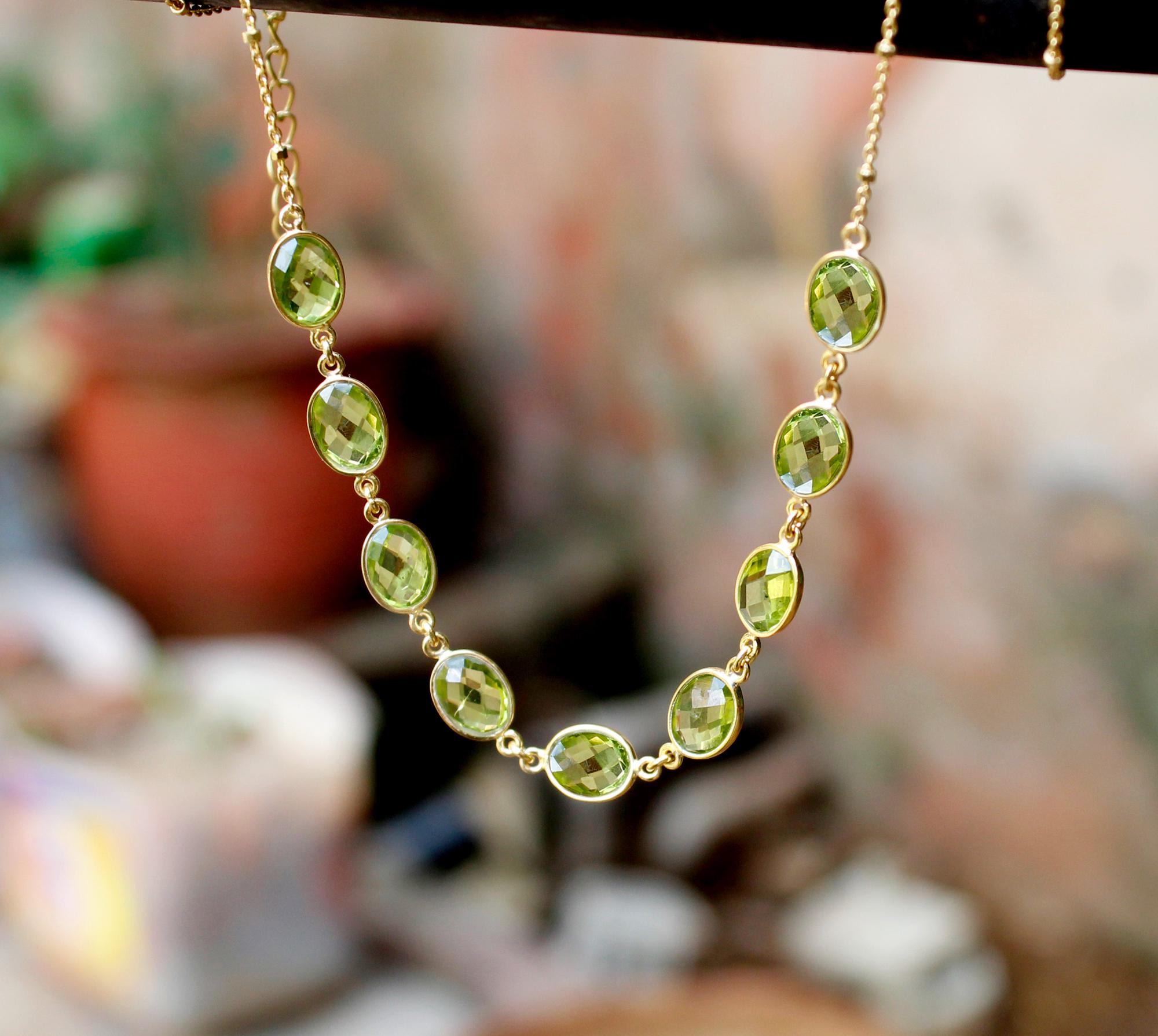 Collier Long Femme En Argent 925 Avec Péridot Naturel Vert Et Perles - 98 Cm - Neuf Avec étiquettes