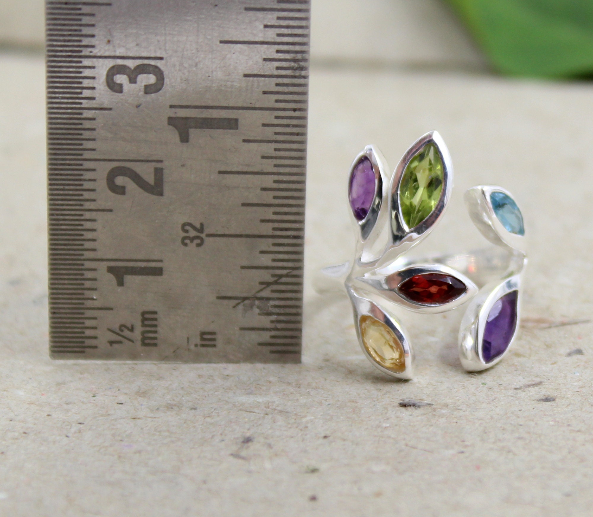 Silver Front Open Ring,genuine Gemstones Ring,nature