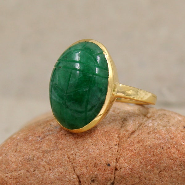 Sterling silverEmerald Scarab Ring,Gold Plated 925  jewelry,Unisex Ring,Christmas Gift for Aunt/Grandmother,Birthday Gift Present