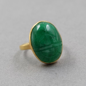 Sterling silverEmerald Scarab Ring,Gold Plated 925  jewelry,Unisex Ring,Christmas Gift for Aunt/Grandmother,Birthday Gift Present