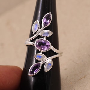 Amethyst Flower Ring,Wedding Gift Designer Ring,Bridal shower Gift,Solid 925 Sterling Silver Handmade Jewelry,Anniversary Gift Ring MR1003
