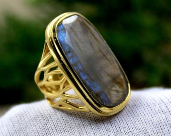 Labradorite Gemstone Ring, Mens Ring, Yellow Gold Ring, 925 Silver Ring, Rose Quartz Ring, Boys Ring Jewelry, Handmade Ring, Designer Ring