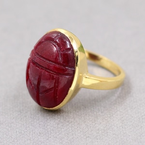 Vergoldeter Rubin Skarabäus Ring: Sterling Silber Unisex Schmuck