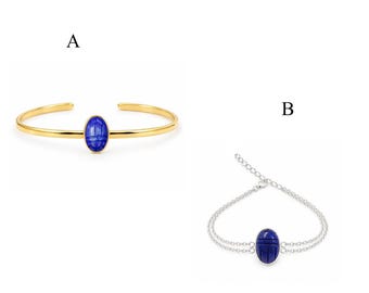 Lapis Lazuli Scarab Carving 92 Silver Bracelet