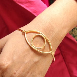 Evil Eye Bangle Bracelet: 925 Sterling Silver Open Cuff, Gold Plated
