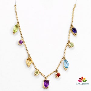 Genuine Gemstones Necklace,Multi color,Sparkling natural Gemstones,Dainty Necklace,Gold Plated 925 Sterling Silver Jewelry,Anniversary Gift,