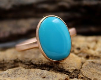 Classic Sleeping Beauty Turquoise Ring,Matte finish 925 Sterling Silver Or Rose Gold Plated,Unisex Ring,Anniversary Gift,Engagement Ring,