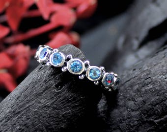Blue Topaz Ring, Silver Band Ring, Eternity Rings, Promise Ring, Stacking Band Ring, Topaz Gemstone Jewelry, Wedding Ring, MR1021