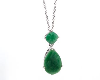 Emerald Gemstone Silver Necklace: Solid 925 Sterling Jewelry
