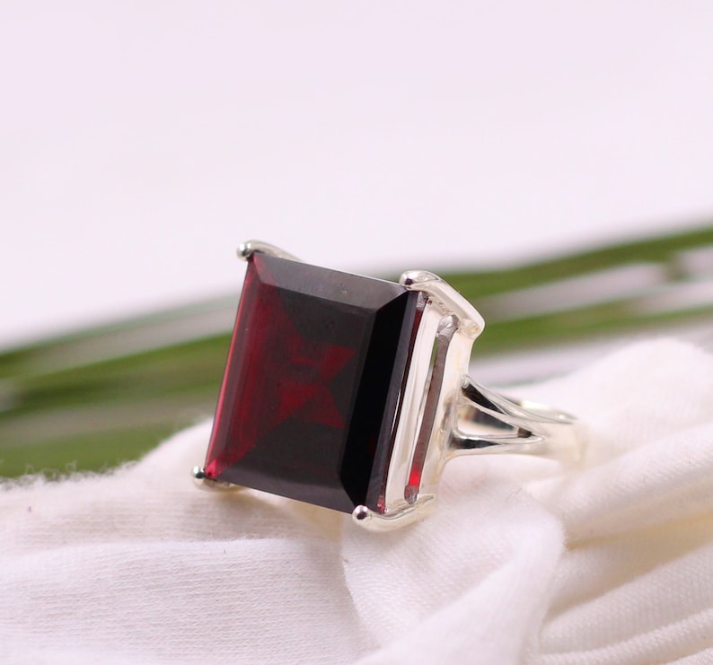 Genuine 18 mm Garnet Silver Ring,Solid 925 Sterling Silver Gemstone Jewelry,Unisex Ring,Men's Ring, Women's Statement Ring,Anniversary Gift image 1