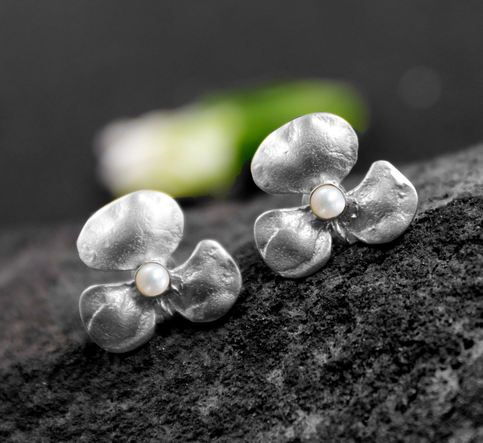 Boucles D'oreilles Clous Argent 925 Plaqué Or - Perles De Culture Roses-grises - Neuf