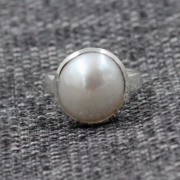 Cool Natural Coin Pearl Ring,Solid 925 Sterling Silver Jewelry,Valentine's day Gift Ring,Birthday Gift,Healing Pearl Ring,Baby Shower gift