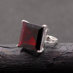 Genuine 18 mm Garnet Silver Ring,Solid 925 Sterling Silver Gemstone Jewelry,Unisex Ring,Men's Ring, Women's Statement Ring,Anniversary Gift image 5