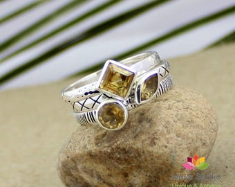 Exquisite Stacking Rings Of natural Citrine,Anniversary gift,Birthday Present,925 sterling silver Oxidized jewelry,Set of Three Rings For Me