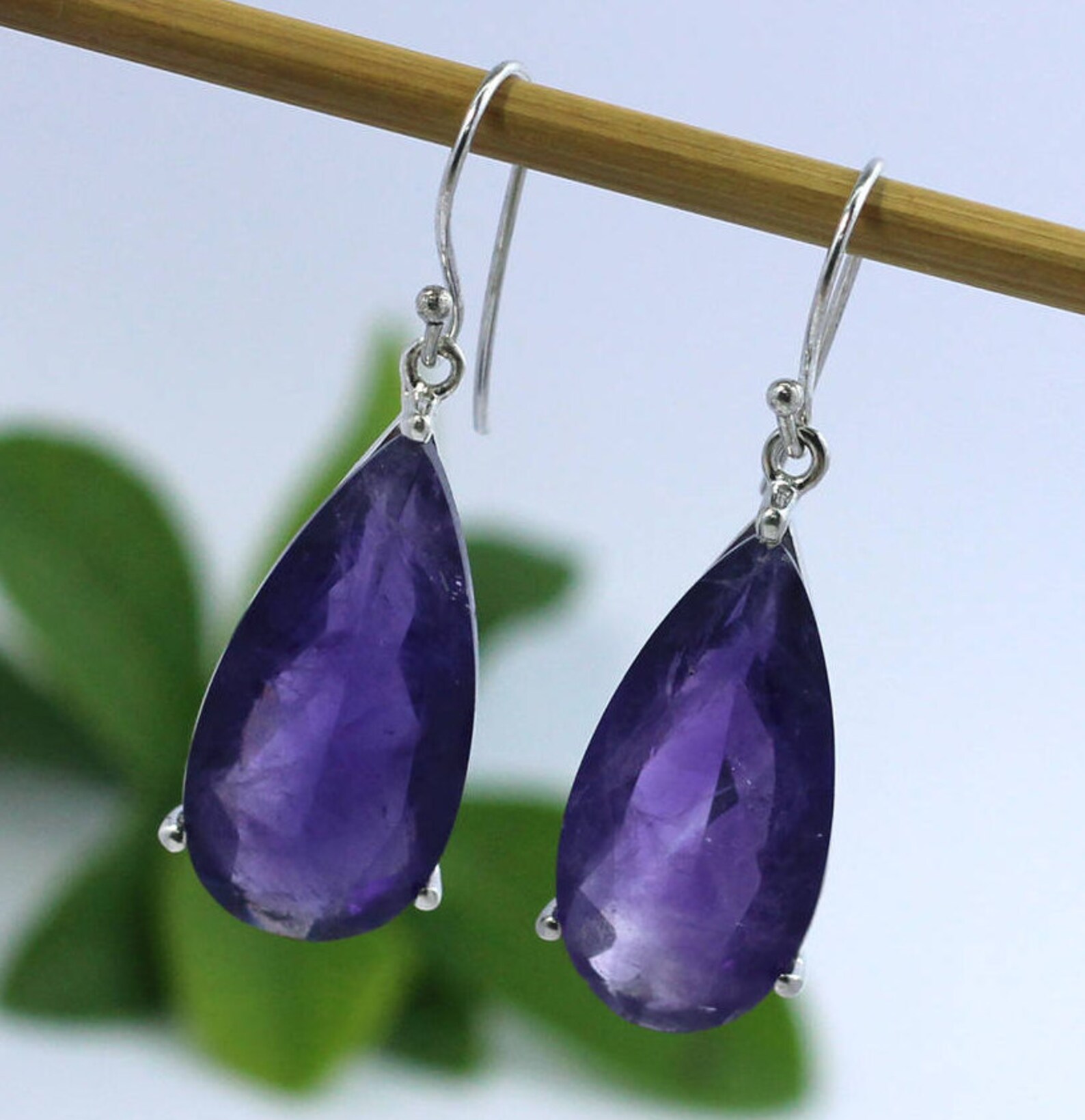 Long Tear Dropnatural Gemstoneearringamethyst/green - Etsy