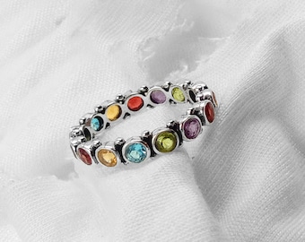 Eternity band,Chakra Gemstone,Infinity Ring,Wedding Jewelry,Engagement Ring,Anniversary gift,solid sterling 925 silver jewelry,Unisex Ring