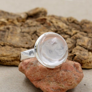 Healing Crystal Quartz Ring,15 mm & 9 mm Cabochon Ring,925 Sterling Silver Jewelry,Anniversary Ring,Birthday Gift,Clear Quartz,All time wear
