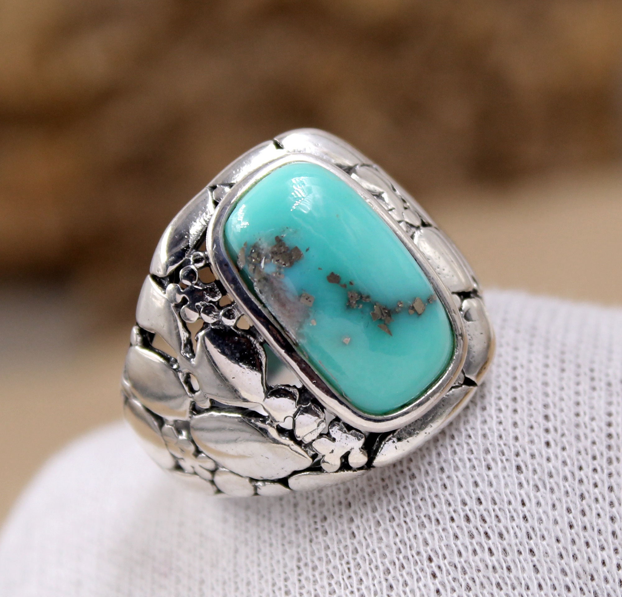 Handmade American Turquoise Ring: Wide Band Sterling Silver - Etsy
