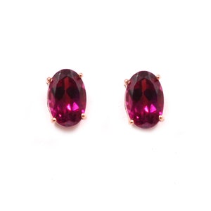 Rhodolite Earring,Natural Rhodolite Studs,Dainty Post Earrings,Rose Gold Plated 925 Sterling Silver,Gemstone Jewelry,Daughter Birthday Gift