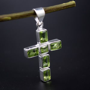 925 Sterling Silver Cross Pendant,Genuine Gemstones : Peridot,Amethyst,Citrine Moonstone