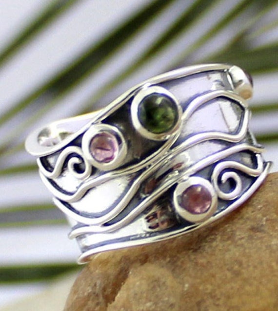 Sterling Silverauthentic Tourmaline Ring broad Band Thumb Ring