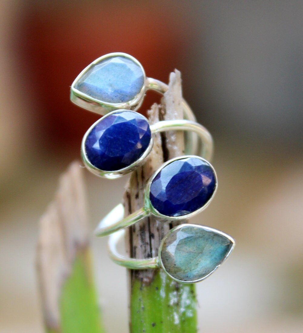 Handmade 925 Sterling Silver Labradorite Ring – Oval Blue Natural Gemstone, Bezel Set, Band Style, All Sizes 4-12.5, Made In India