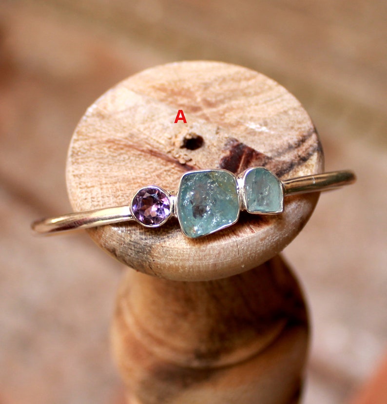 Aqumarine Bracelet,Chalcedony Lapis Gemstone Bangle,925 Sterling Silver Bracelet,Rough Aquamarine Amethyst Cuff,Gold Plated Jewelry