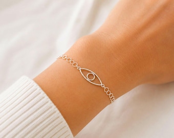 Sterling Silver Evil Eye Bracelet: Minimalist Dainty Chain Jewelry