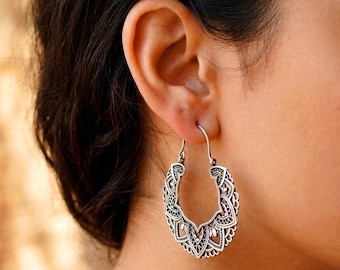 Hoop Earring: Solid 925 Sterling Silver Oxidized Jewelry