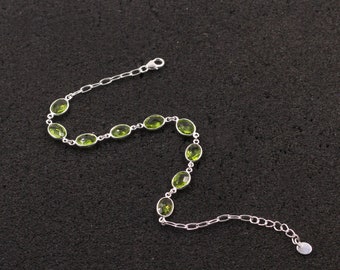 Solid 925 Sterling Silver Jewelry,Genuine Peridot Bracelet,Handmade Bracelet,Birthday Gift Bracelet,Christmas Gift Bracelet