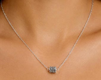 Minimalist Dainty Silver Cubic Zirconia Cylindrical Necklace: Solid 925 Sterling Jewelry
