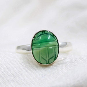 Scarab Ring,Green Onyx Unisex Beetle Ring,925 Sterling Silver Ring,Daily Wear Handmade Ring,Gift for Spouse,My Green Scarab Protection Ring