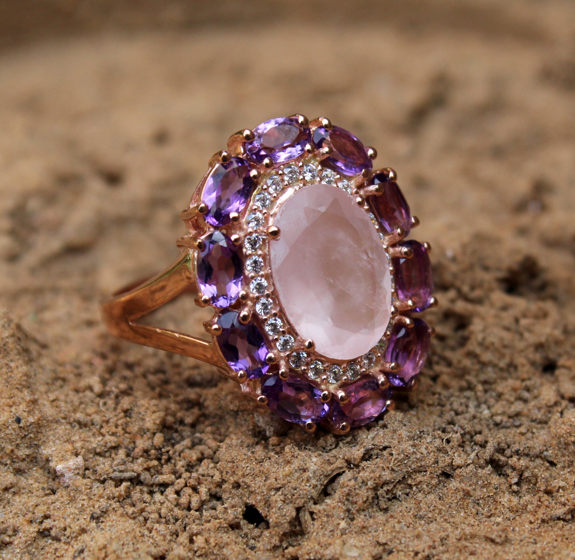 Sparkling Statement Ringamethyst Halo Rose Quartz Ring925 | Etsy