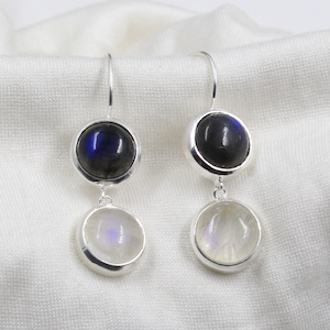 Labradorite & Moonstone Earring,Two Stone Danglers,Sterling Silver Jewelry,Anniversary Gift,Handcrafted Earring,Gemstone Jewelry,Mayastudio