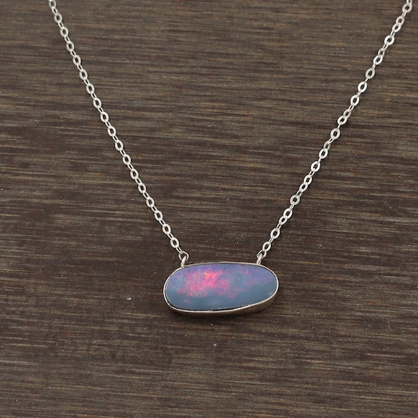 Australian Opal Doublet Chain Pendant,Solid 925 Sterling Silver handmade Jewelry,Christmas Gift,Anniversary Gift,Casual Wear jewelry.For Mom