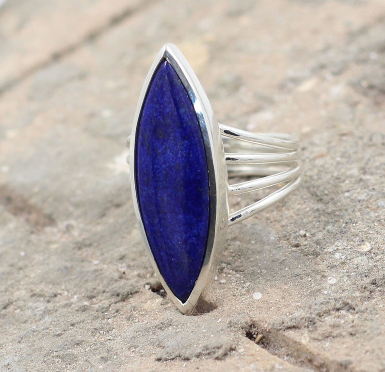 Lapis Lazuli Gemstone Ring Engagement Ring Marquise Ring Etsy