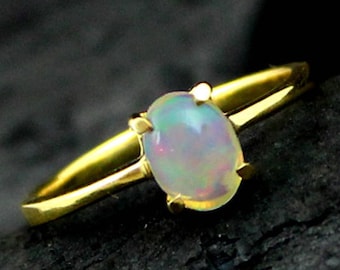 Natural Ethiopian Opal Solitaire ring,Promise Ring,Solid 925 Sterling Silver Jewelry,Anniversary Stack Ring Gift,Promise Ring,Dainty Ring