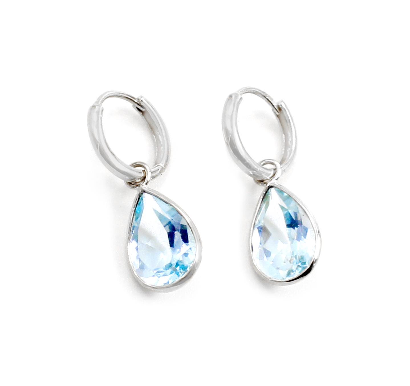 Boucles D'oreilles Créoles Argent 925 - Topaze Bleue Naturelle 6.00 Carats - Fait Main