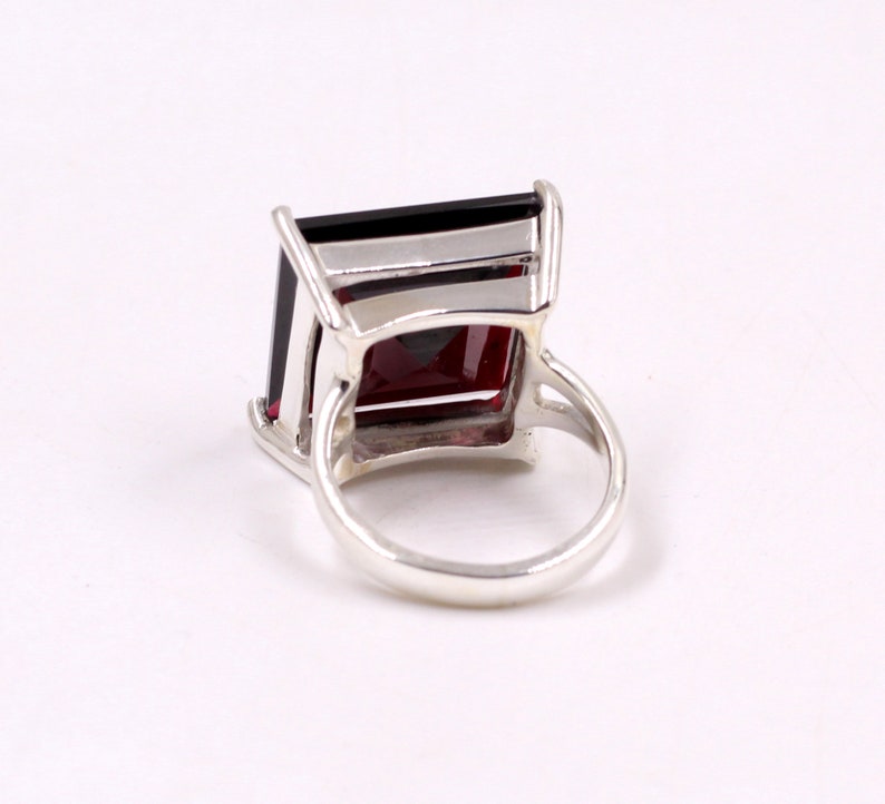 Genuine 18 mm Garnet Silver Ring,Solid 925 Sterling Silver Gemstone Jewelry,Unisex Ring,Men's Ring, Women's Statement Ring,Anniversary Gift image 3