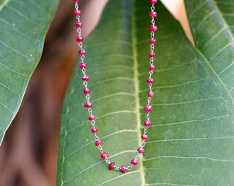Ruby Beads Handmade 18+2" Necklace: Solid 925 Sterling Silver Jewelry