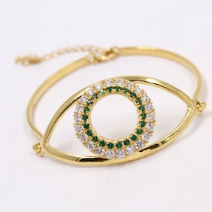 Gold Plated Solid 925 Sterling Silver Jewelry,Cubic Zirconia Evil Eye Bracelet,Evil Eye Jewelry,Handmade Bracelet,Anniversary Gift Bracelet