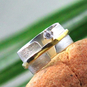 Sterling silverUnique Two tone band,Designer Matte  ring,Gift for Spouse,Unisex Sterling Ring,Surprise Jewelry gift,Ring For Anniversary